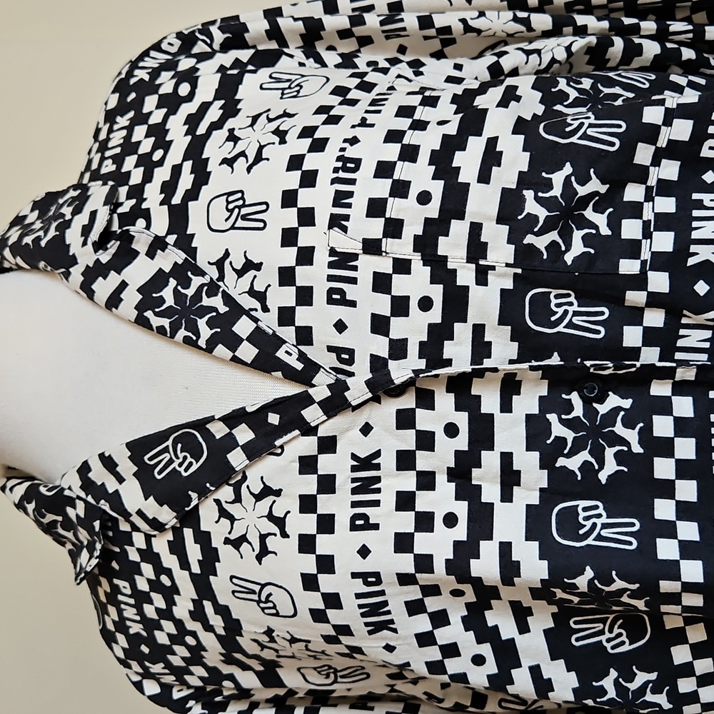 Pink Victoria's Secret Black and White Long Sleeves Pijamas Shirt Size Medium - Picture 4 of 13